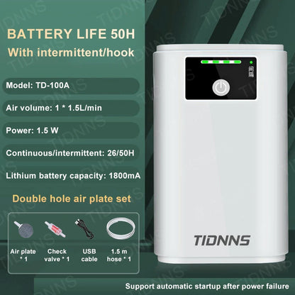 Portable USB Oxygen Pump – Dual-Use Aquarium Air Pump, Silent, 6000mAh Battery