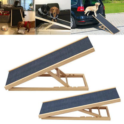 Adjustable Wooden Pet Ramp – Foldable, Non-Slip Dog & Cat Ladder for Bed, Couch & Car Access
