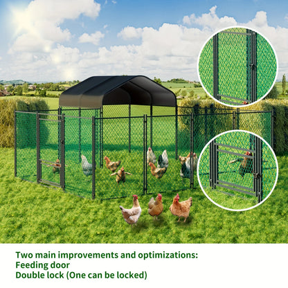 Large Metal Outdoor Chicken Run with Waterproof Cover and Hen House