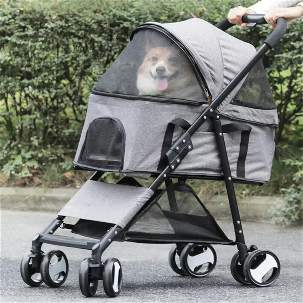 Pet Stroller with Rain Cover - Foldable 4-Wheel Pushchair for Dogs & Cats