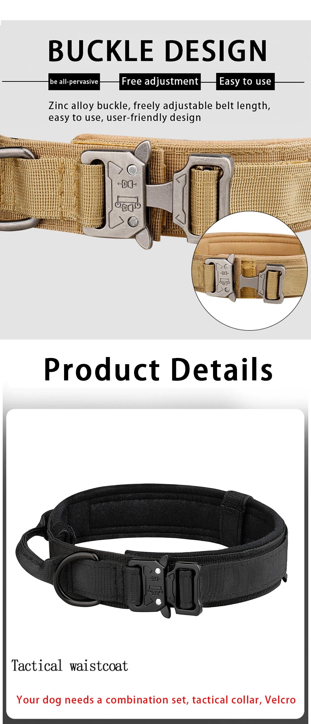 Tactical Dog Collar - Heavy Duty Nylon Collar with Metal Buckle for Medium & Large Dogs