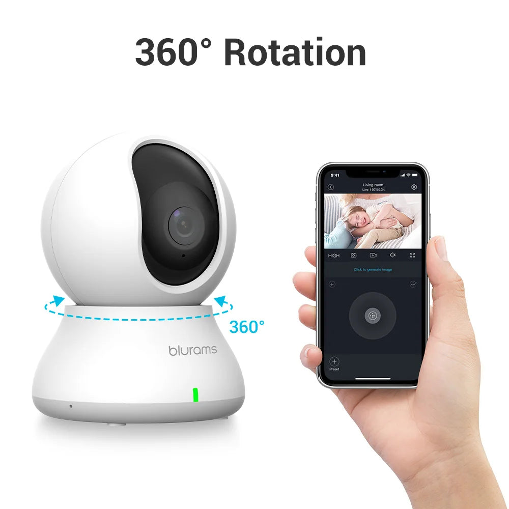 2K WiFi Pet Camera - 360° PTZ Indoor Camera with 2-Way Talk & Night Vision