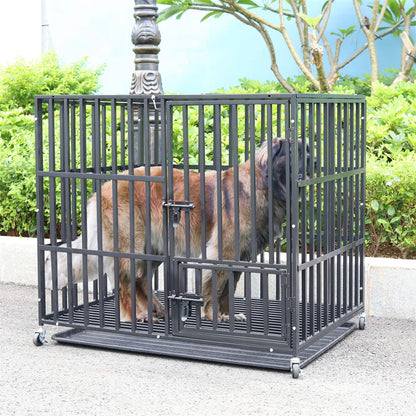 Heavy Duty Dog Crate – Strong Metal Cage with Lockable Wheels & Tray