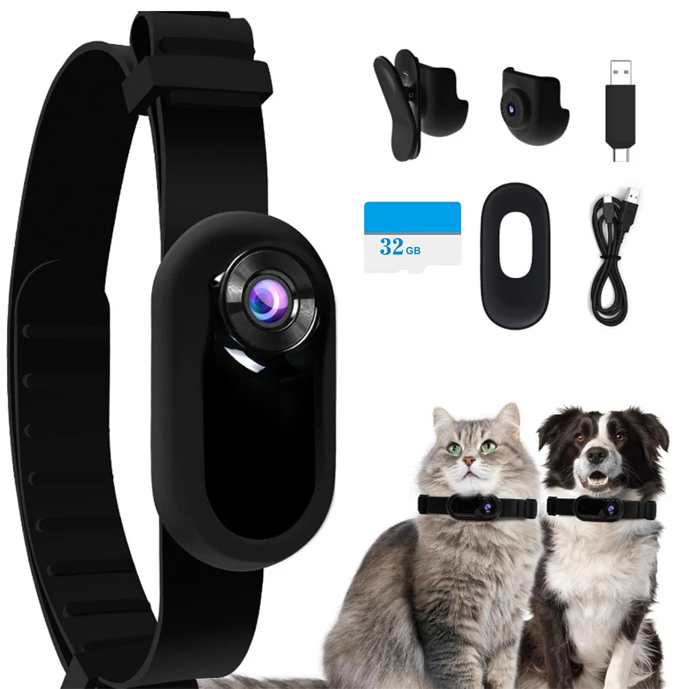 Pet Collar Camera 1080P HD - Wireless Action Camera for Dogs & Cats