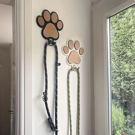 Paw Print Wooden Leash Hanger – Wall Hook for Dog Collars, Coats & Gifts for Pet Lovers