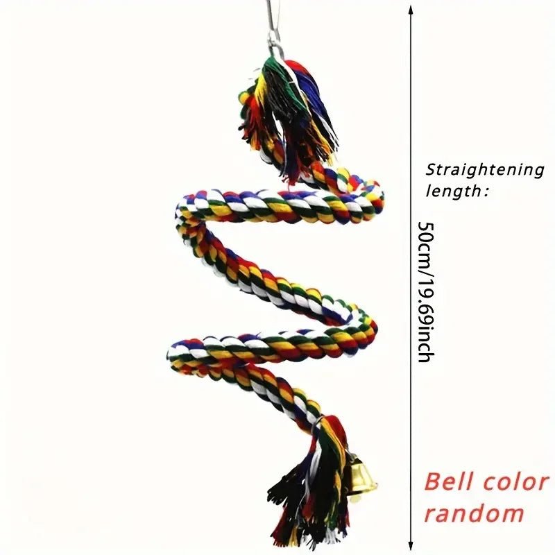 Parrot Rope Toy - Colourful Braided Hanging Perch with Bell - The Best For Pets