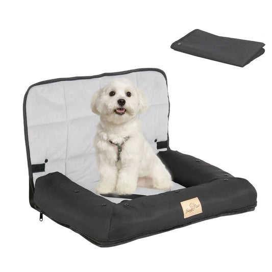 Portable Dog Car Seat – Travel Bed with Safety Belt | Waterproof Pet Booster & Cushion