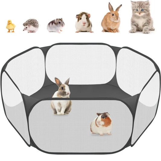 Portable Transparent Small Pet Cage – Foldable Playpen for Dogs, Cats, Rabbits & Hamsters