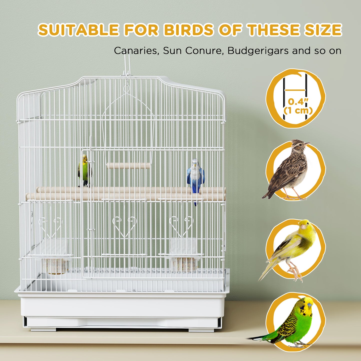 Large Bird Cage 59cm - Spacious Cage with Perches, Food Bowls & Swing - The Best For Pets