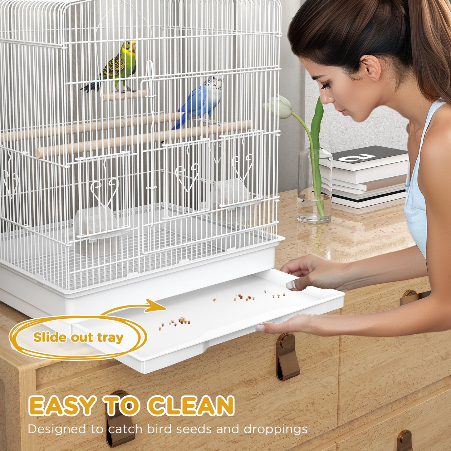 Large Bird Cage 59cm - Spacious Cage with Perches, Food Bowls & Swing - The Best For Pets