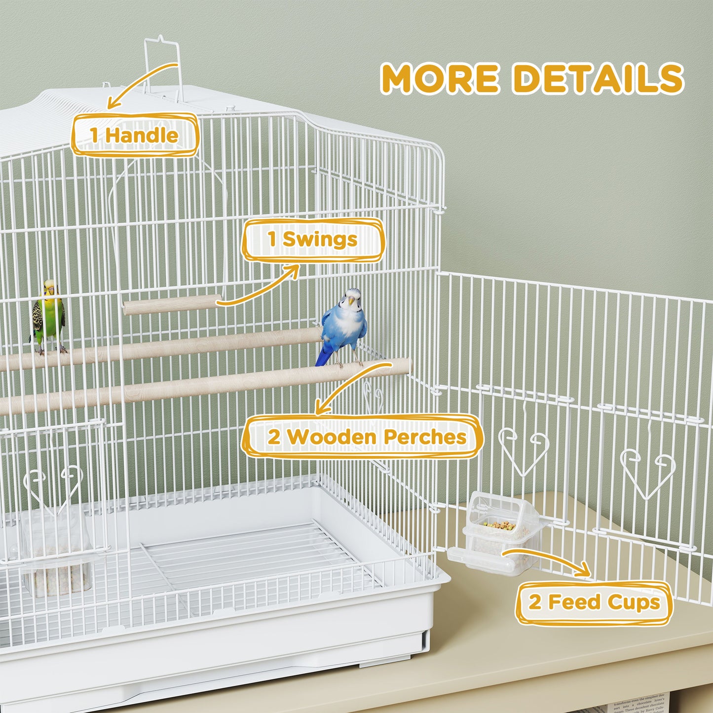 Large Bird Cage 59cm - Spacious Cage with Perches, Food Bowls & Swing - The Best For Pets