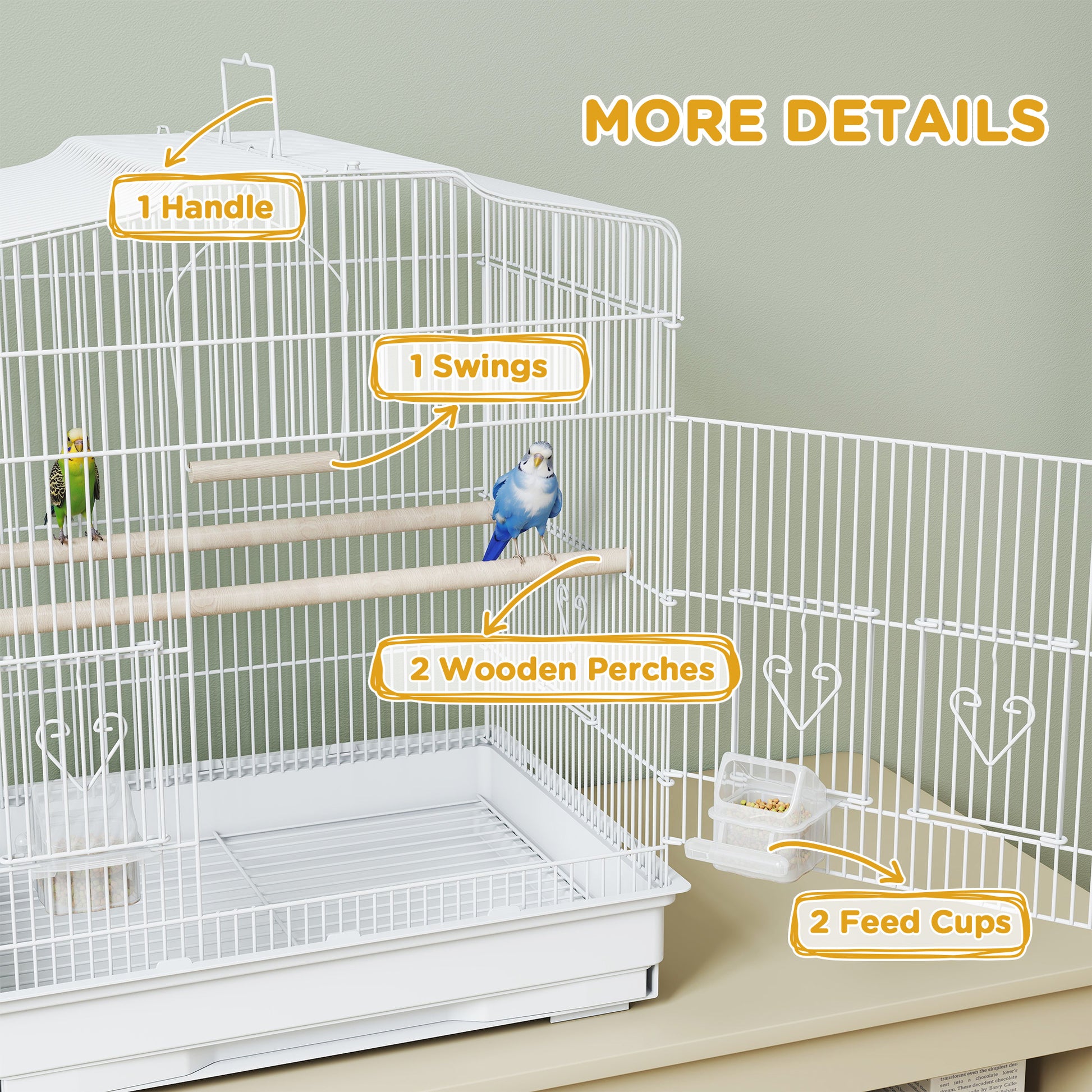 Large Bird Cage 59cm - Spacious Cage with Perches, Food Bowls & Swing - The Best For Pets