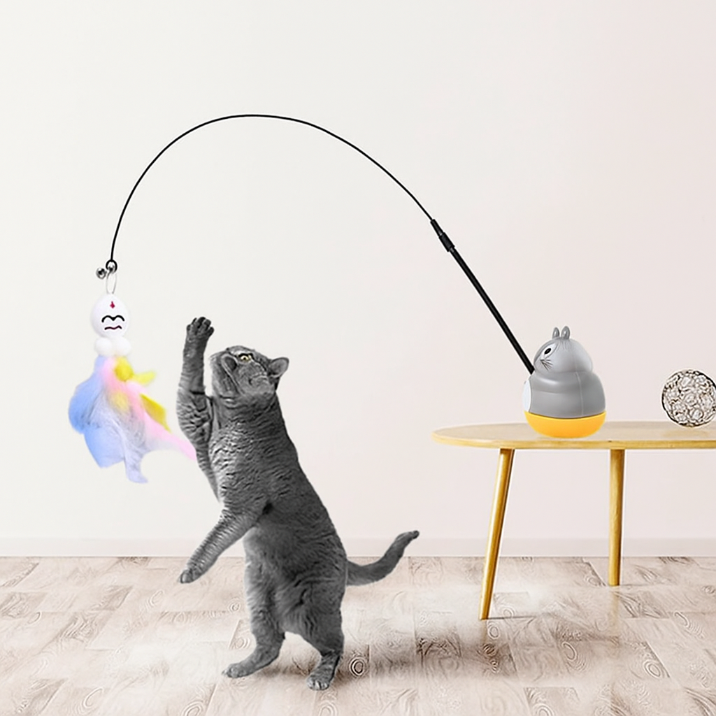 Cat Feather Wand Toy – Interactive Rotating Fishing Stick for Kittens and Cats