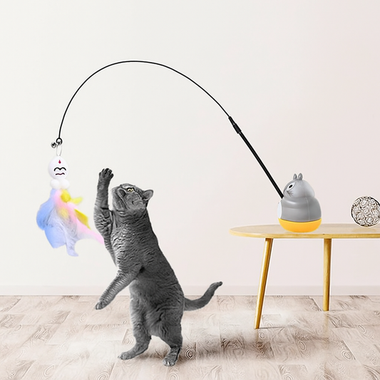Cat Feather Wand Toy – Interactive Rotating Fishing Stick for Kittens and Cats