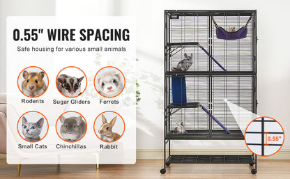 Rolling Metal Cage – 4-Tier Small Animal Habitat for Ferrets, Rats, Guinea Pigs & Chinchillas