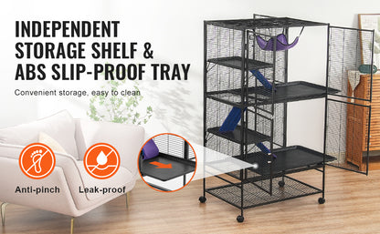 Rolling Metal Cage – 4-Tier Small Animal Habitat for Ferrets, Rats, Guinea Pigs & Chinchillas