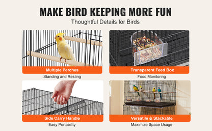 Stackable Flight Bird Cage – Divided Travel Cage with Handle & Perch for Birds